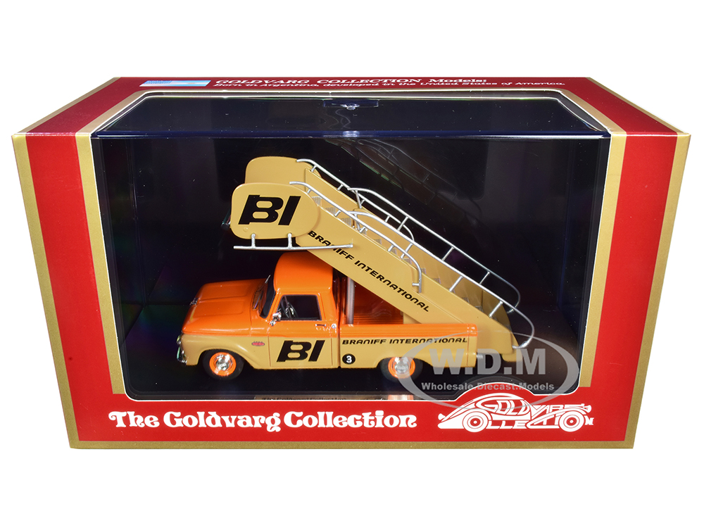 Image of 1965 Ford Airport Stairs Truck "Braniff International" Orange and Yellow Limited Edition to 150 pieces Worldwide 1/43 Model by Goldvarg Collection