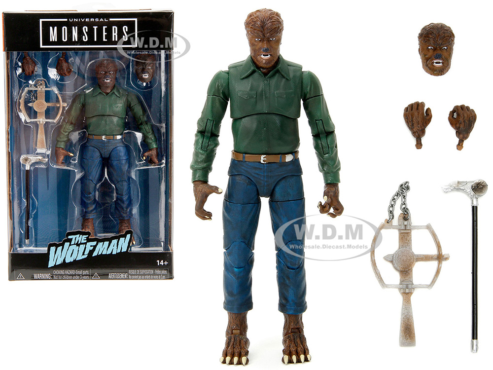 The Wolfman 6.25" Moveable Figure with Cane Trap and Alternate Head and Hands "Universal Monsters" Series by Jada