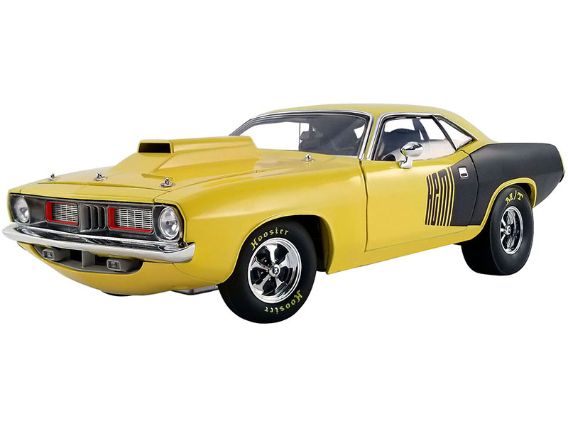 Image of 1972 Plymouth HEMI Drag Barracuda Lemon Twist Yellow and Black Limited Edition to 642 pieces Worldwide 1/18 Diecast Model Car by ACME