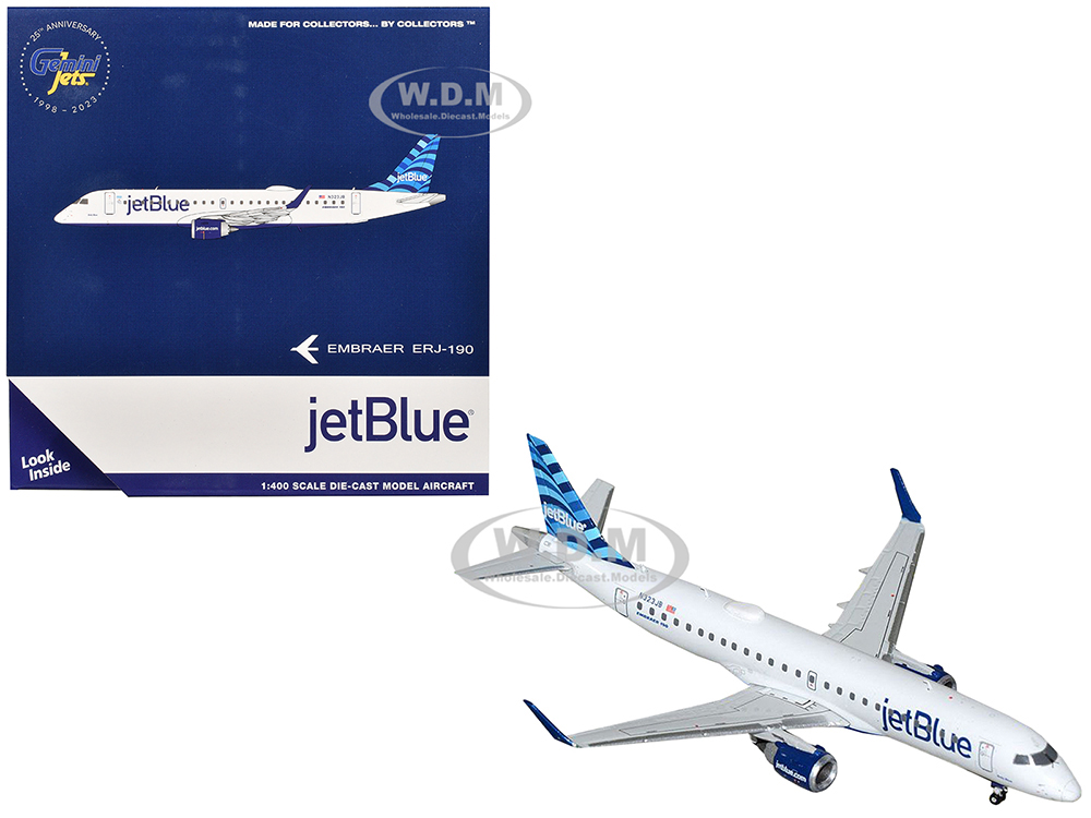 Embraer ERJ-190 Commercial Aircraft JetBlue Airways (N323JB) White with Blue Tail 1/400 Diecast Model Airplane by GeminiJets