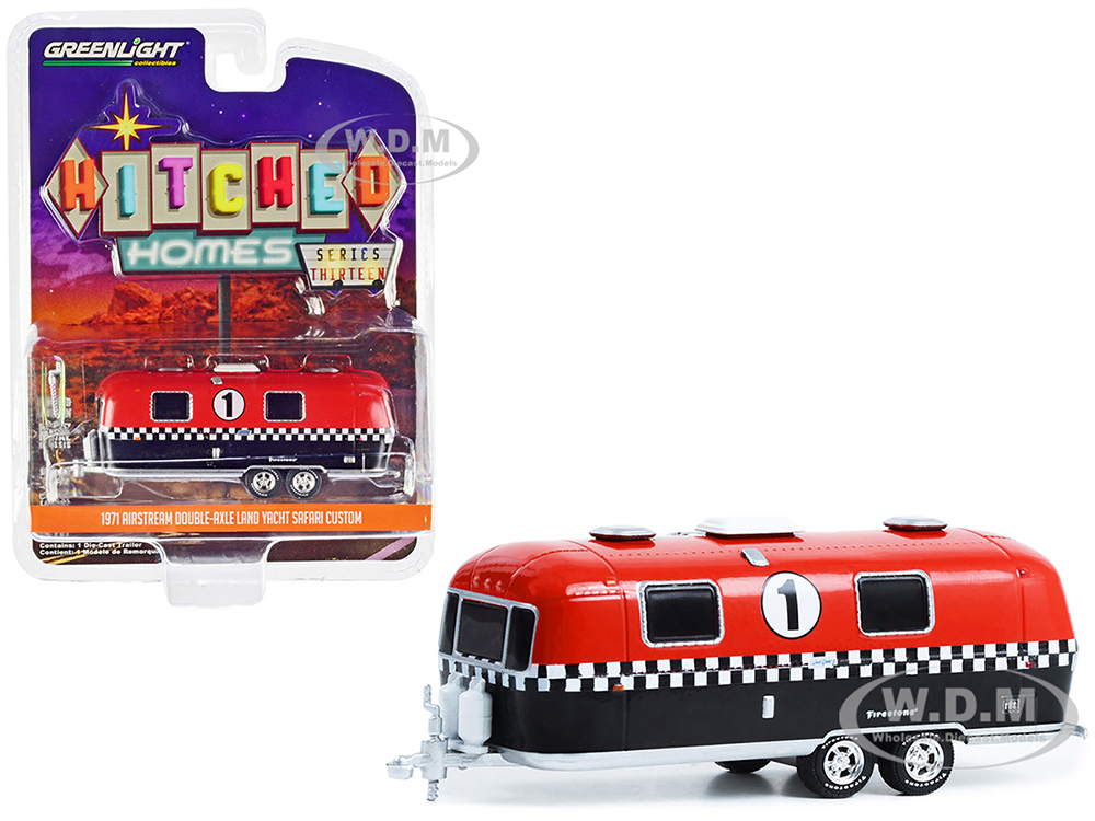 1971 Airstream Double-Axle Land Yacht Safari Custom 1 Firestone Racing Red And Black Hitched Homes Series 13 1/64 Diecast Model By Greenlight