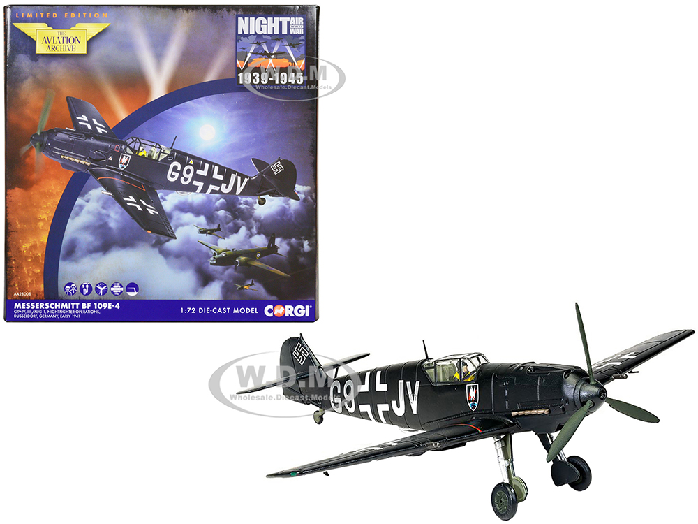 Messerschmitt Bf 109E-4 Fighter Aircraft G9+JV Nightfighter Operations Dusseldorf Germany (1941) Luftwaffe The Aviation Archive Series 1/72 Diecast Model by Corgi