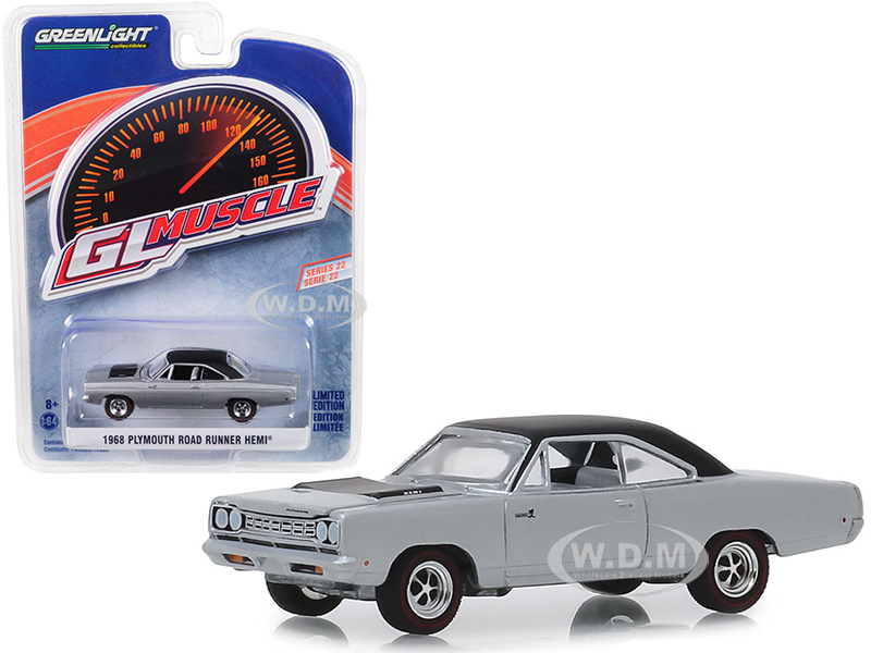 1968 Plymouth Road Runner Hemi Buffed Silver With Black Top "greenlight Muscle" Series 22 1/64 Diecast Model Car By Greenlight