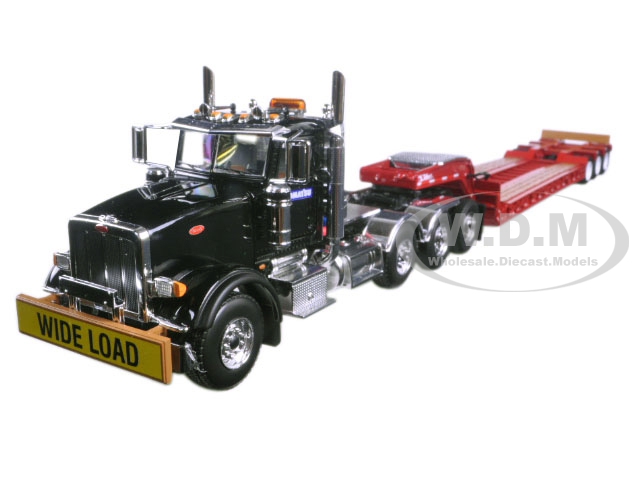 Peterbilt 367 with Tri Axle Lowboy Trailer Komatsu Black and Red 1/50 Diecast Model by First Gear