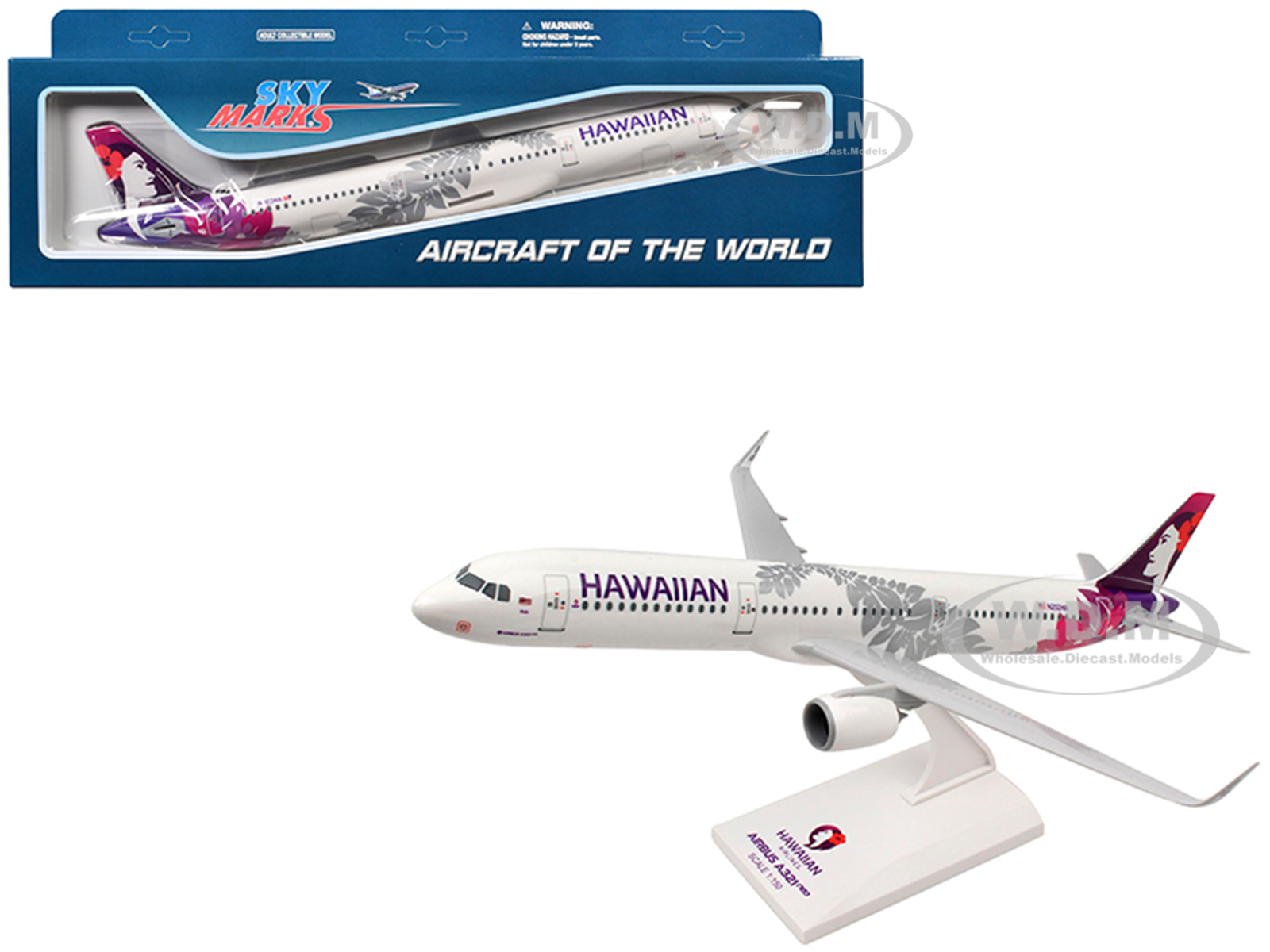 Airbus A321neo Commercial Aircraft "Hawaiian Airlines" (N202HA) White with Graphics (Snap-Fit) 1/150 Plastic Model by Skymarks