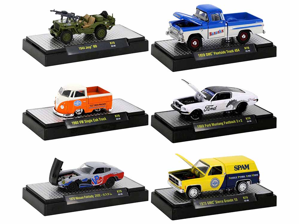 Auto Meets Set of 6 Cars IN DISPLAY CASES Release 70 Limited Edition 1/64 Diecast Model Cars by M2 Machines