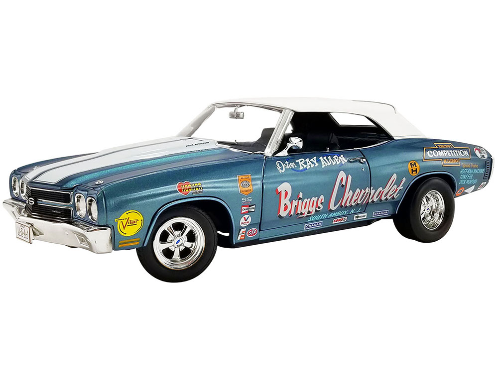 1970 Chevrolet Chevelle Convertible Blue Metallic with White Stripes "Briggs Chevrolet" Drag Car Limited Edition to 774 pieces Worldwide 1/18 Diecast