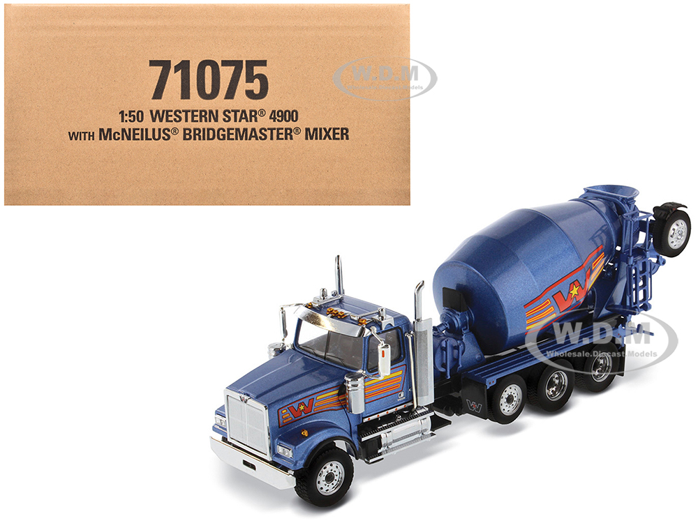 Western Star 4900 with Bridgemaster McNeilus Mixer Blue Metallic "Transport Series" 1/50 Diecast Model by Diecast Masters