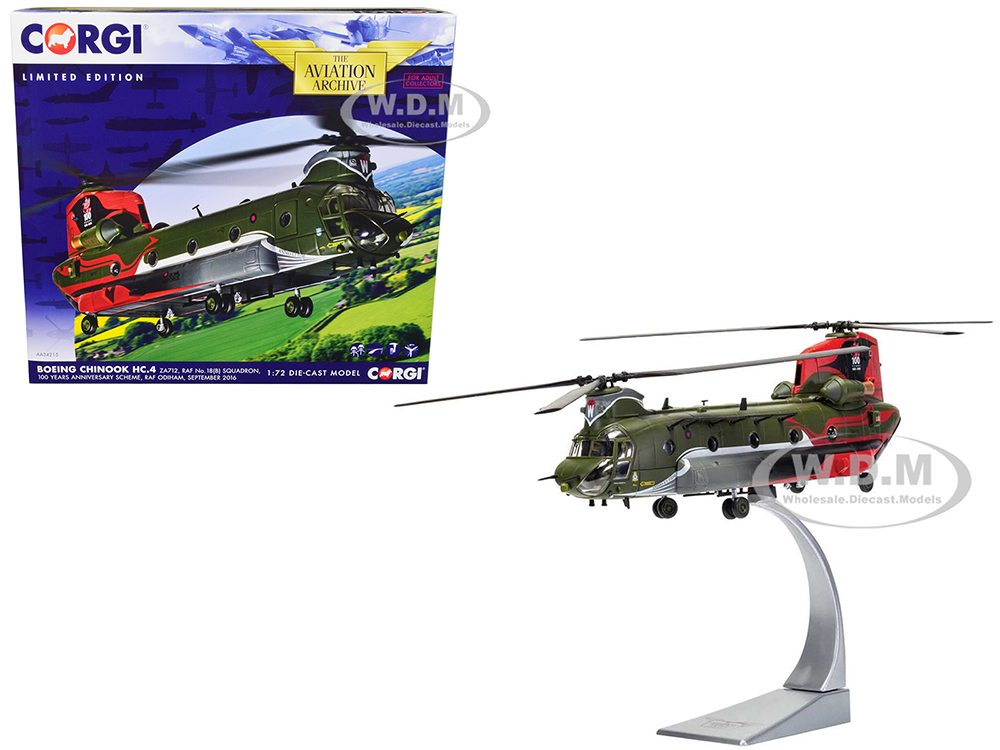Boeing Chinook HC.4 Helicopter ZA712 RAF No.18 (B) Squadron 100 Years Anniversary Scheme RAF Odiham (September 2016) Royal Air Force The Aviation Archive Series 1/72 Diecast Model by Corgi