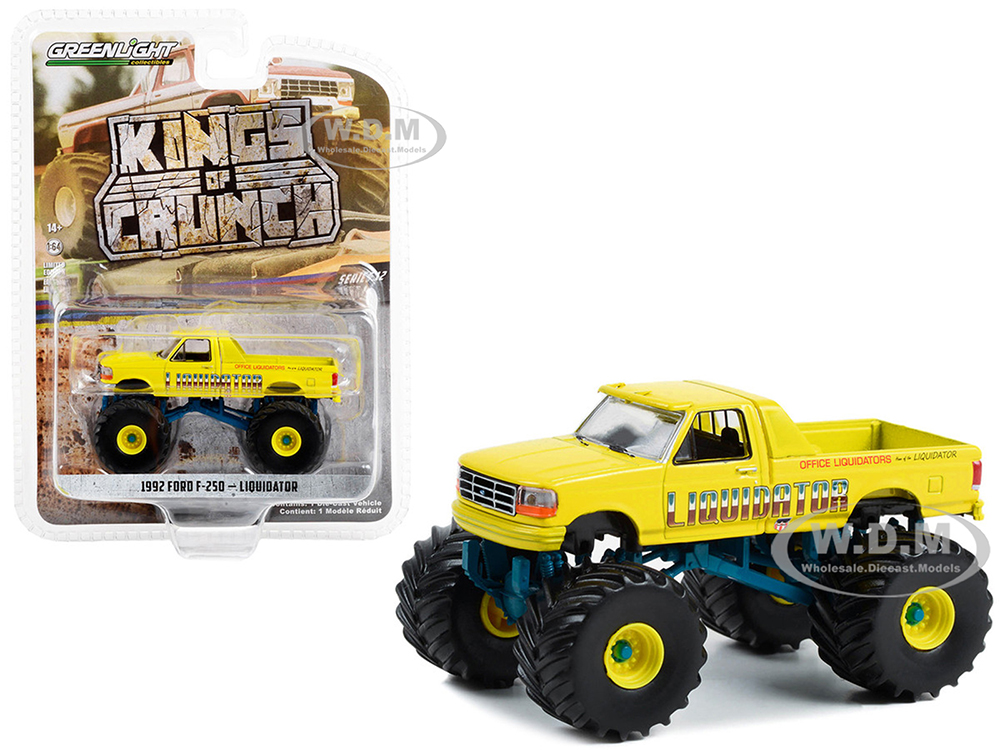 1992 Ford F-250 Monster Truck Yellow Liquidator Kings of Crunch Series 12 1/64 Diecast Model Car by Greenlight