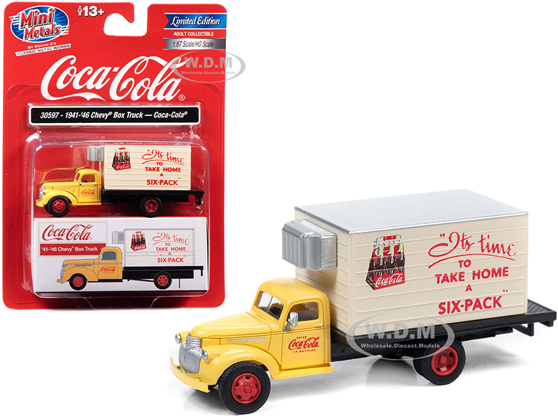 Image of 1941-1946 Chevrolet Box Truck Yellow and Cream "Coca-Cola" 1/87 (HO) Scale Model by Classic Metal Works