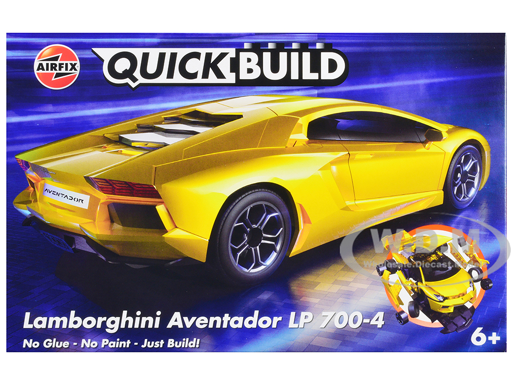 Skill 1 Model Kit Lamborghini Aventador LP 700-4 Yellow Snap Together Painted Plastic Model Car Kit By Airfix Quickbuild