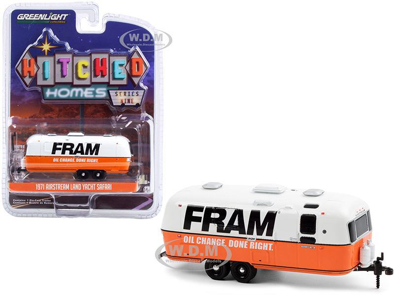 1971 Airstream Land Yacht Safari Travel Trailer White and Orange "FRAM Oil Filters" "Hitched Homes" Series 9 1/64 Diecast Model by Greenlight
