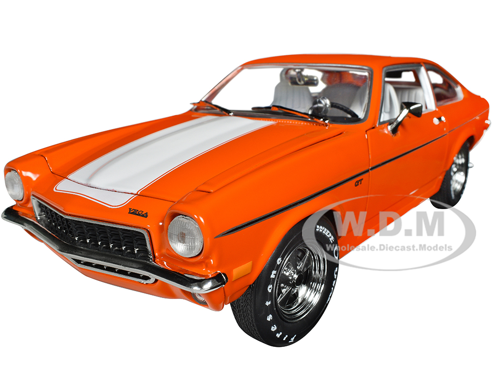 1973 Chevrolet Vega GT Bright Orange with White Stripes and Interior Class of 1973 American Muscle Series 1/18 Diecast Model Car by Auto World