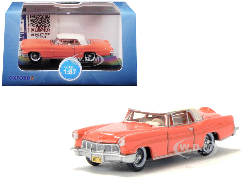 1956 Lincoln Continental Mark II Island Coral with Starmist White Top 1/87 (HO) Scale Diecast Model Car by Oxford Diecast