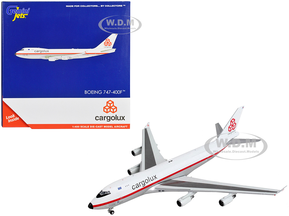 Boeing 747-400F Commercial Aircraft Cargolux White and Silver with Red Stripes 1/400 Diecast Model Airplane by GeminiJets
