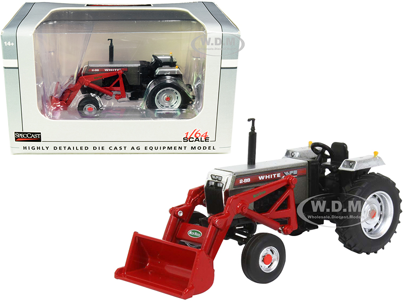 Image of White 2-88 Wide Front Tractor with Loader Silver and Red 1/64 Diecast Model by SpecCast