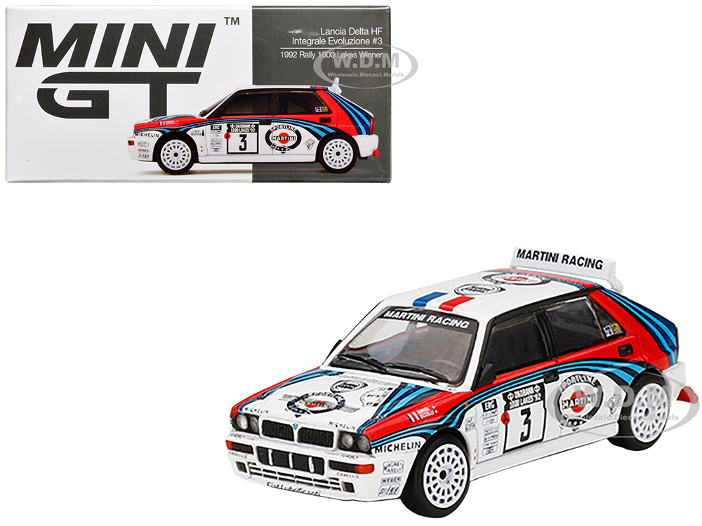 Lancia Delta HF Integrale Evoluzione 3 Didier Auriol - Bernard Occelli Winner "Rally 1000 Lakes" (1992) 1/64 Diecast Model Car by Mini GT