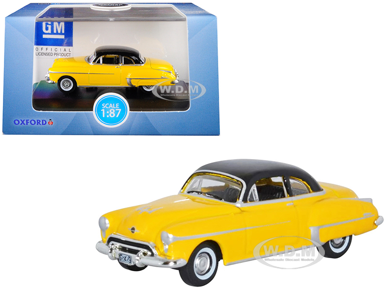 Image of 1950 Oldsmobile Rocket 88 Coupe Yellow with Black Top 1/87 (HO) Scale Diecast Model Car by Oxford Diecast