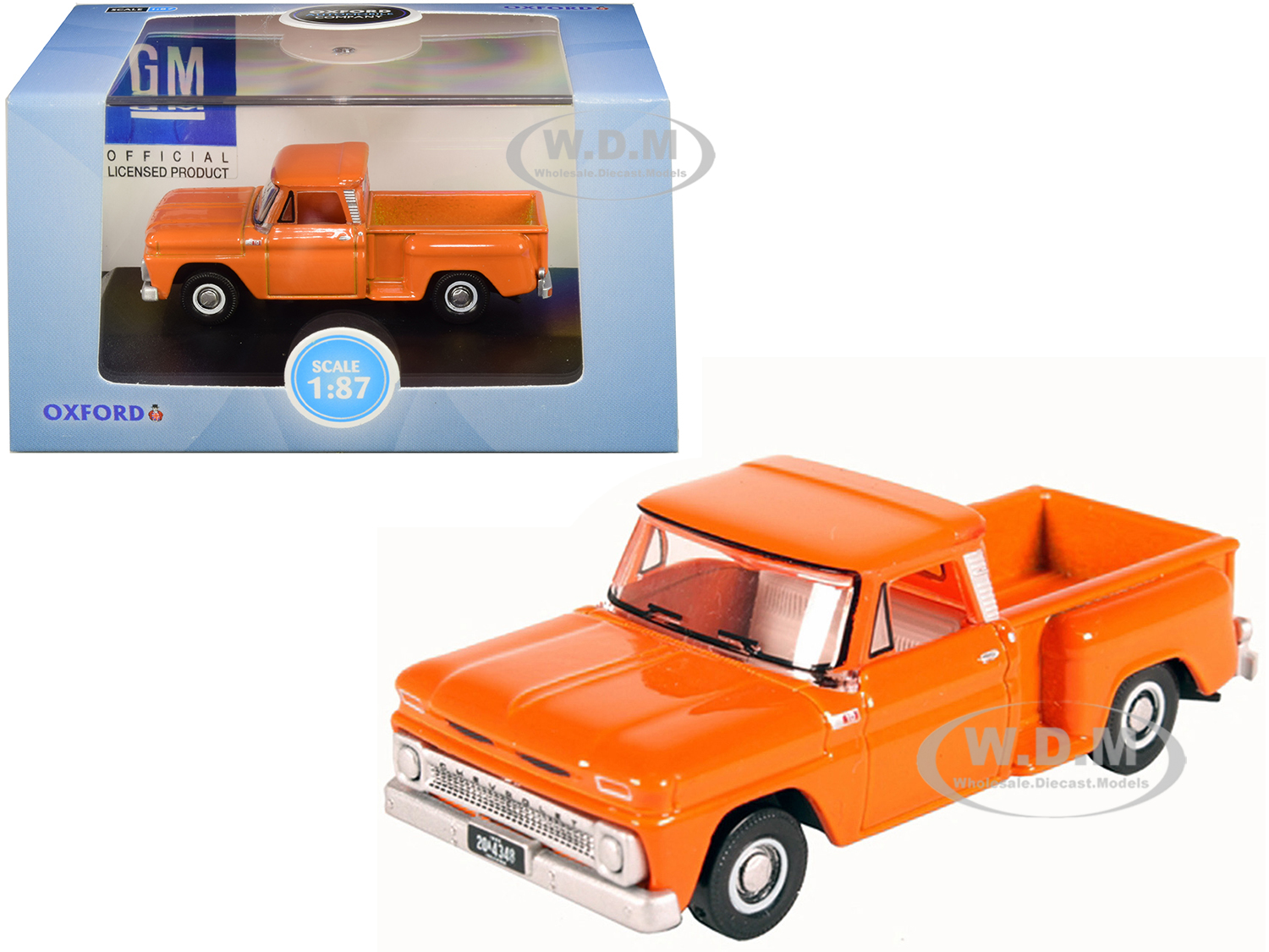 1965 Chevrolet C10 Stepside Pickup Truck Orange 1/87 (HO) Scale Diecast Model Car by Oxford Diecast