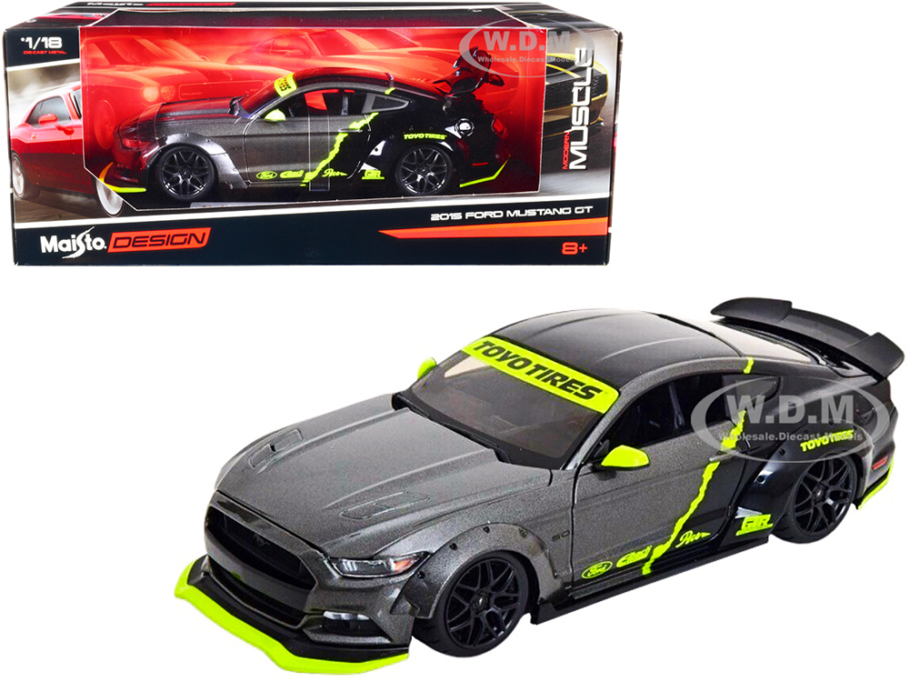 2015 Ford Mustang GT 5.0 Gray Metallic and Black with Graphics Modern Muscle Series 1/18 Diecast Model Car by Maisto