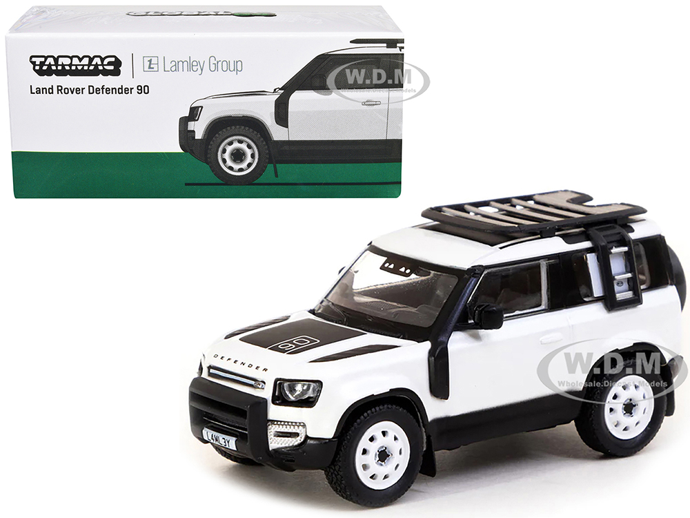 Land Rover Defender 90 White Metallic with Roof Rack Lamley Special Edition Global64 Series 1/64 Diecast Model by Tarmac Works