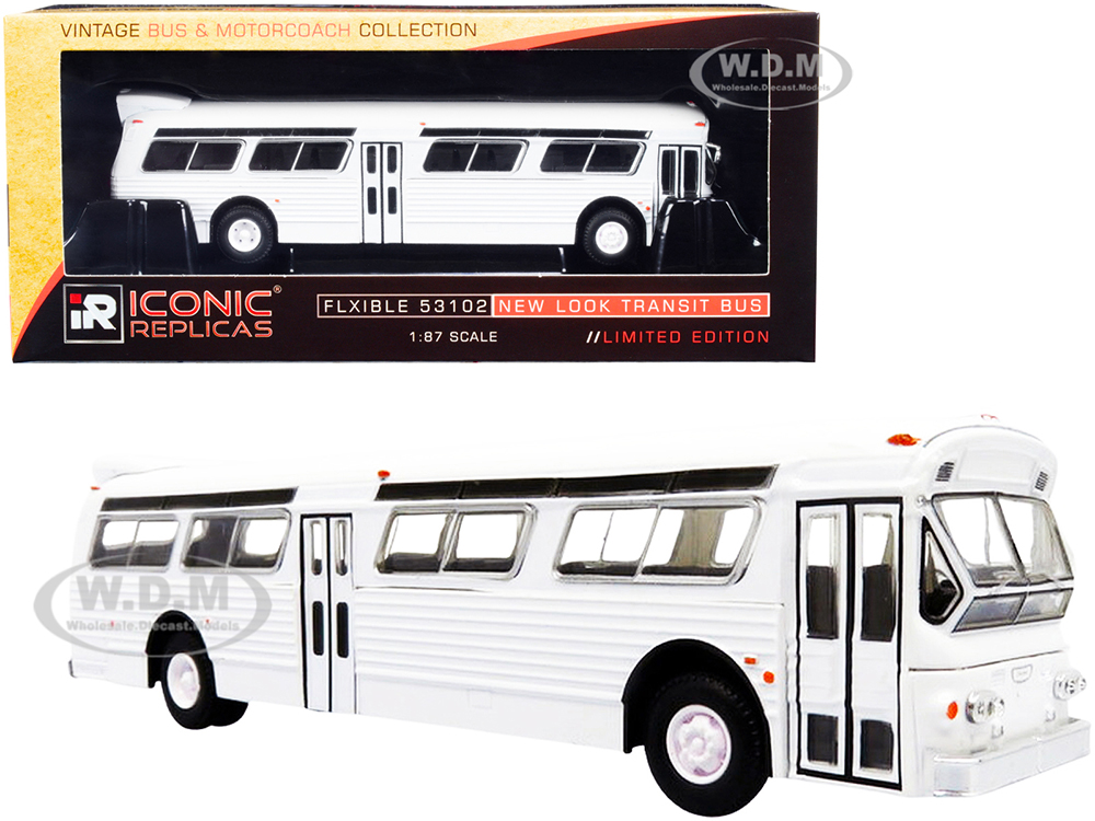 Flxible 53102 Transit Bus with A/C Unit Blank White Vintage Bus &amp; Motorcoach Collection 1/87 (HO) Diecast Model by Iconic Replicas