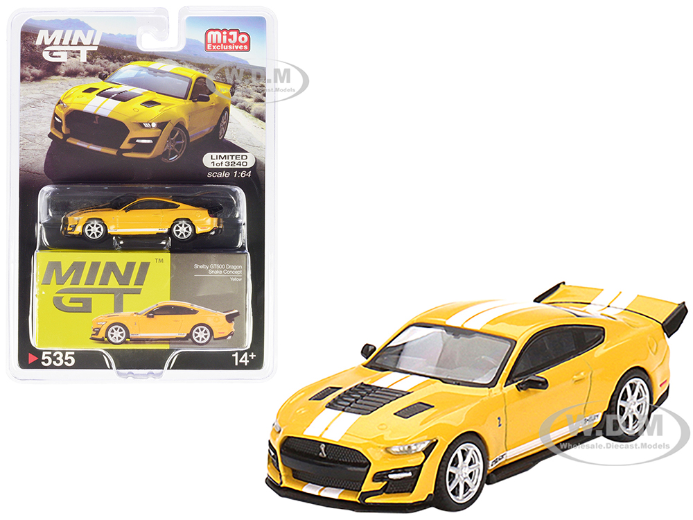 Shelby GT500 Dragon Snake Concept Yellow with White Stripes Limited Edition to 3240 pieces Worldwide 1/64 Diecast Model Car by True Scale Miniatures