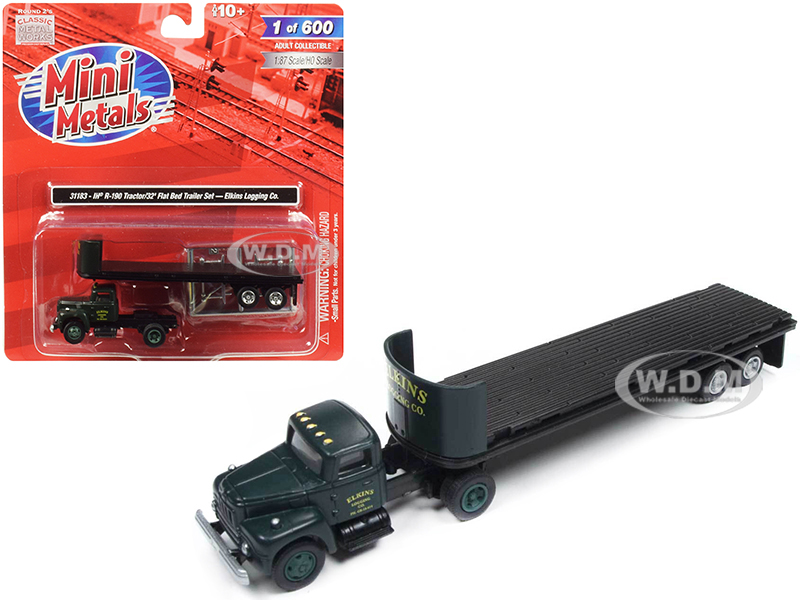 IH R-190 Tractor Truck with 32 Flatbed Trailer "Elkins Logging Co." 1/87 (HO) Scale Model by Classic Metal Works