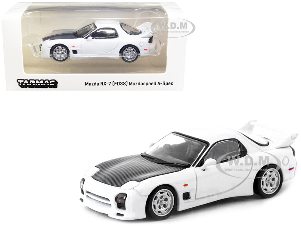 Mazda RX-7 (FD3S) Mazdaspeed A-Spec RHD (Right Hand Drive) Chaste White with Carbon Hood "Global64" Series 1/64 Diecast Model Car by Tarmac Works