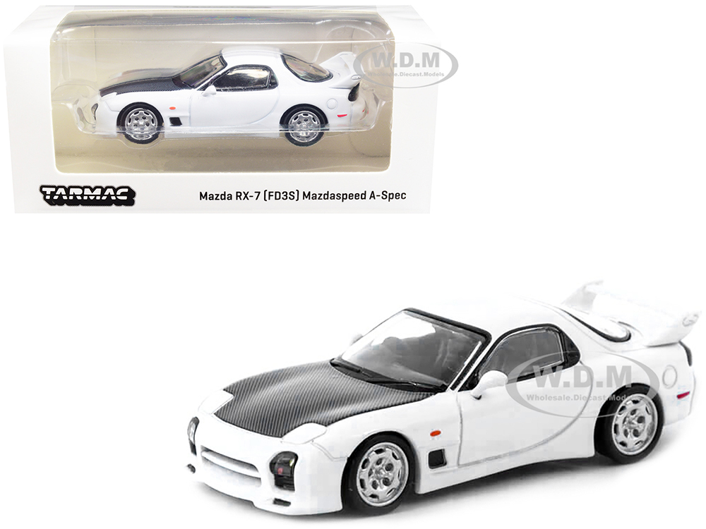Mazda RX-7 (FD3S) Mazdaspeed A-Spec RHD (Right Hand Drive) Chaste White with Carbon Hood Global64 Series 1/64 Diecast Model Car by Tarmac Works