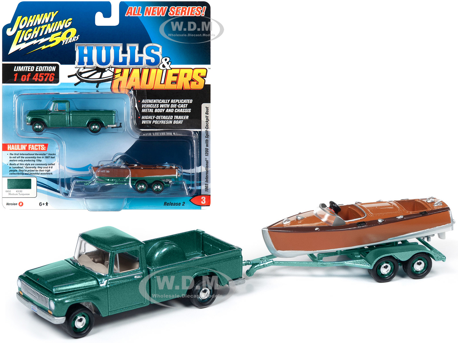 1965 International 1200 Pickup Truck Medium Turquoise Metallic With Split-cockpit Boat Limited Edition To 4576 Pieces Worldwide "hulls & Haulers"