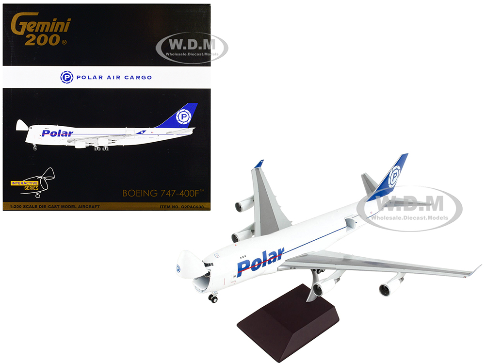 Boeing 747-400F Commercial Aircraft "Polar Air Cargo" White with Blue Tail "Gemini 200 - Interactive" Series 1/200 Diecast Model Airplane by GeminiJe