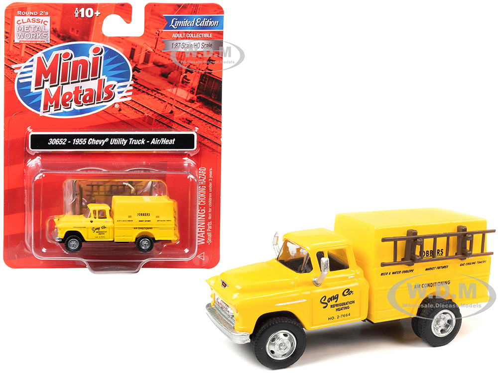 1955 Chevrolet Utility Truck Yellow Song Co. Refrigeration and Heating 1/87 (HO) Scale Model by Classic Metal Works