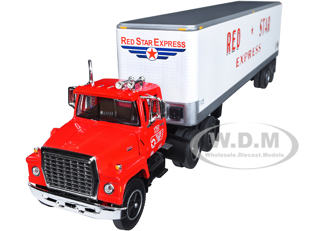 Ford LT-9000 Day Cab with Vintage 40 Dry Goods Tandem-Axle Trailer Red and White Red Star Express 1/64 Diecast Model by DCP/First Gear