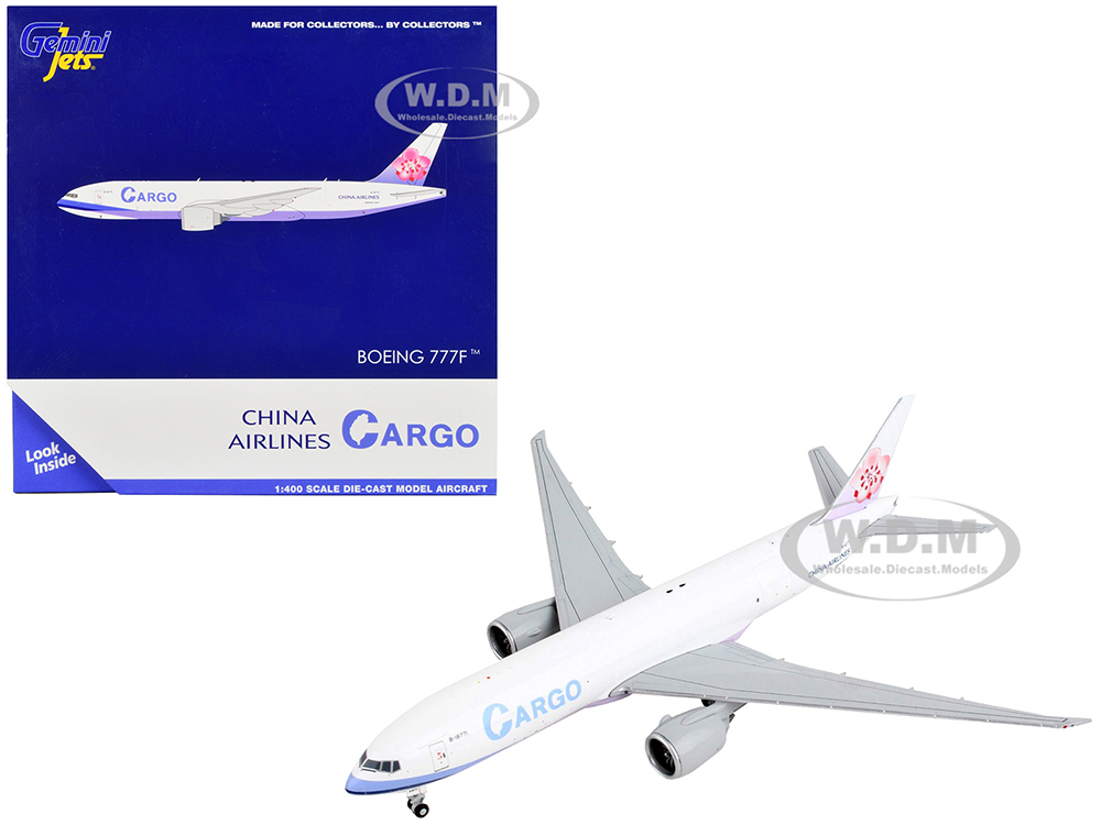 Boeing 777F Commercial Aircraft China Airlines Cargo White with Purple Stripes and Tail 1/400 Diecast Model Airplane by GeminiJets