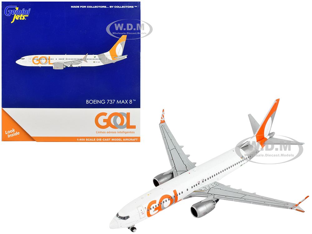 Boeing 737 MAX 8 Commercial Aircraft Gol Linhas Aereas Inteligentes White with Orange and Silver Tail 1/400 Diecast Model Airplane by GeminiJets