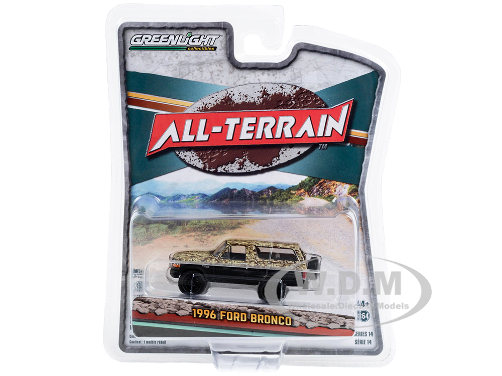 1996 Ford Bronco (Lifted) Custom Matt Black and Camouflage "All Terrain" Series 14 1/64 Diecast Model Car by Greenlight