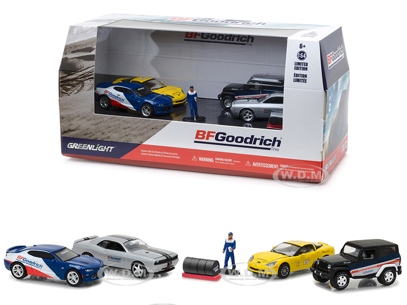 Bfgoodrich Performance Tire Shop 6 Pieces Set Multi Car Diorama With Figurine And Tire Set 1/64 Diecast Model Cars By Greenlight