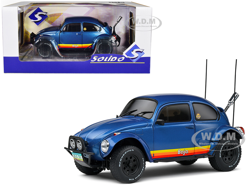 1975 Volkswagen Beetle Baja Blue Metallic with Stripes 1/18 Diecast Model Car by Solido
