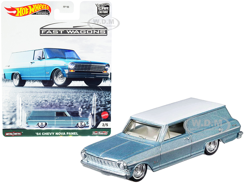 1964 Chevrolet Nova Panel Light Blue Metallic with White Top "Fast Wagons" Series Diecast Model Car by Hot Wheels