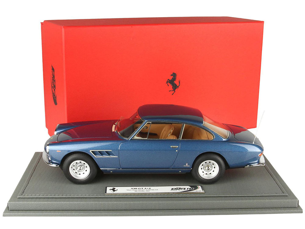 Ferrari 330 GT 2+2 S/N 7161 GT Blue Metallic Personal Car of Enzo Ferrari with DISPLAY CASE Limited Edition to 200 pieces Worldwide 1/18 Model Car by BBR