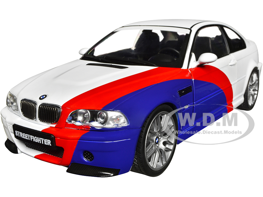 2000 BMW E46 M3 Streetfighter White with Blue and Red Graphics 1/18 Diecast Model Car by Solido