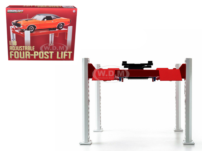 Adjustable Four Post Lift Red and White For 1/18 Scale Diecast Model Cars by Greenlight