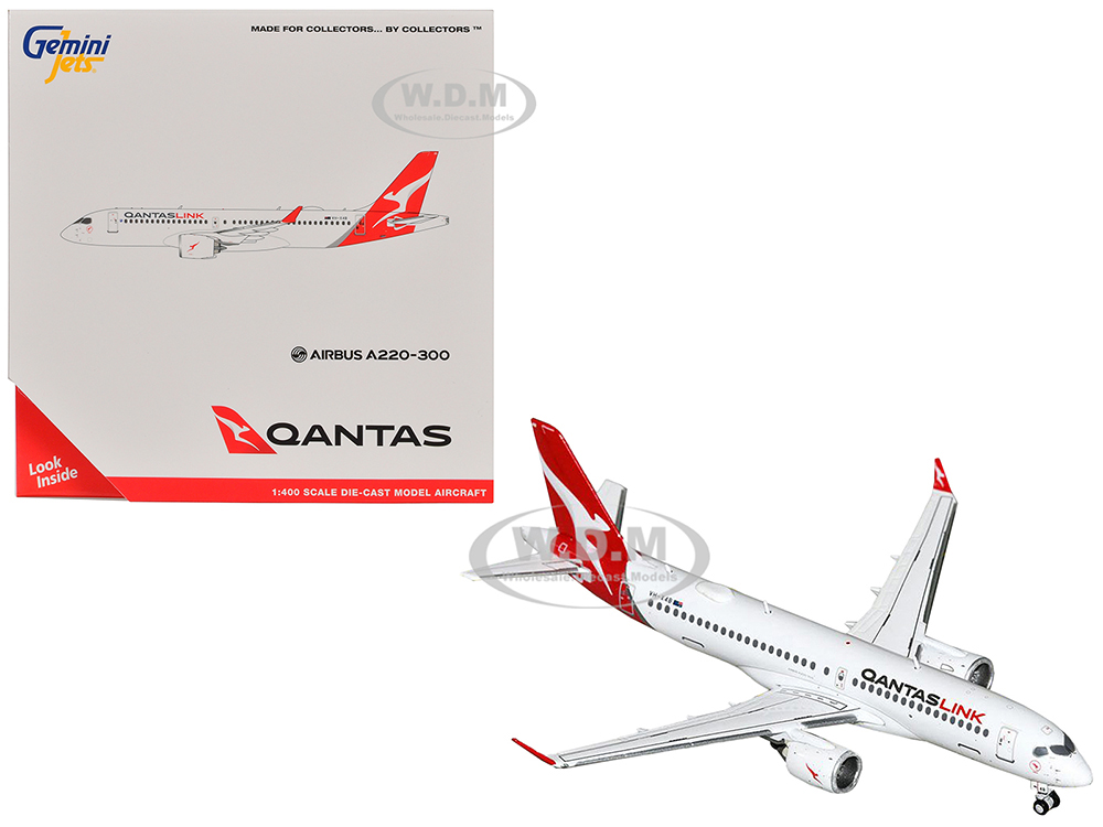 Airbus A220-300 Commercial Aircraft QantasLink (VH-X4B) White with Red Tail 1/400 Diecast Model Airplane by GeminiJets