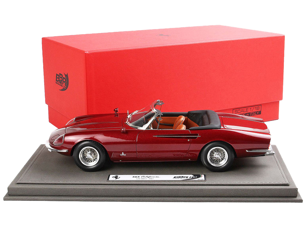 1966 Ferrari 365 California S/N 10077 Convertible Rosso Rubino Red Metallic with DISPLAY CASE Limited Edition to 200 pieces Worldwide 1/18 Model Car