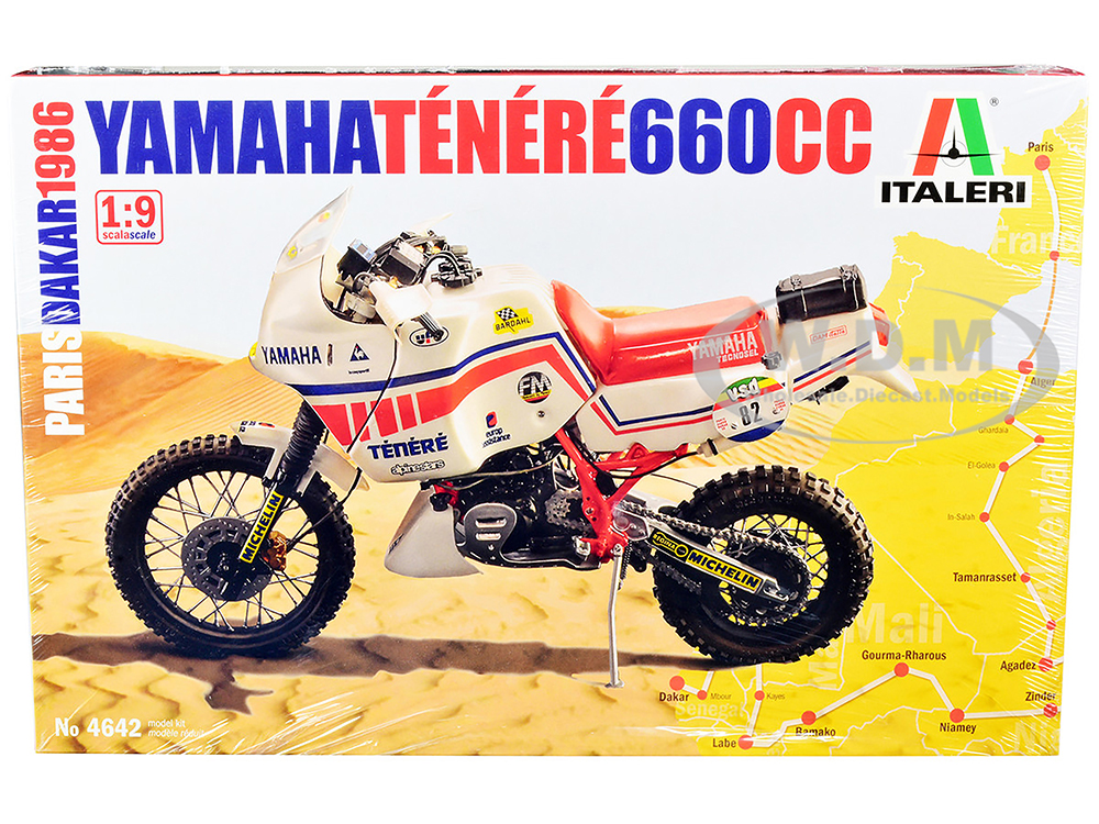 Skill 5 Model Kit Yamaha Tenere 660 CC Motorcycle "Paris-Dakar" (1986) 1/9 Scale Model by Italeri