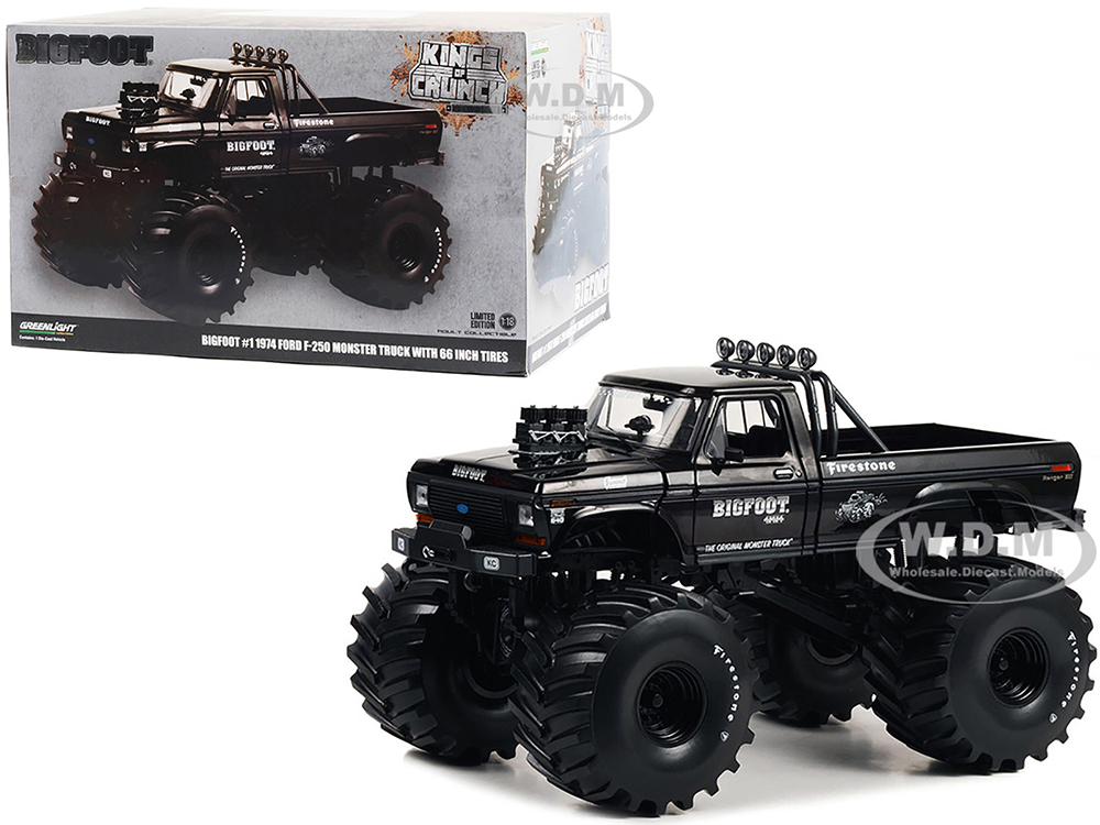 1974 Ford F-250 Monster Truck with 66-Inch Tires Black Bandit Edition "Bigfoot 1" "Kings of Crunch" Series 1/18 Diecast Model Car by Greenlight