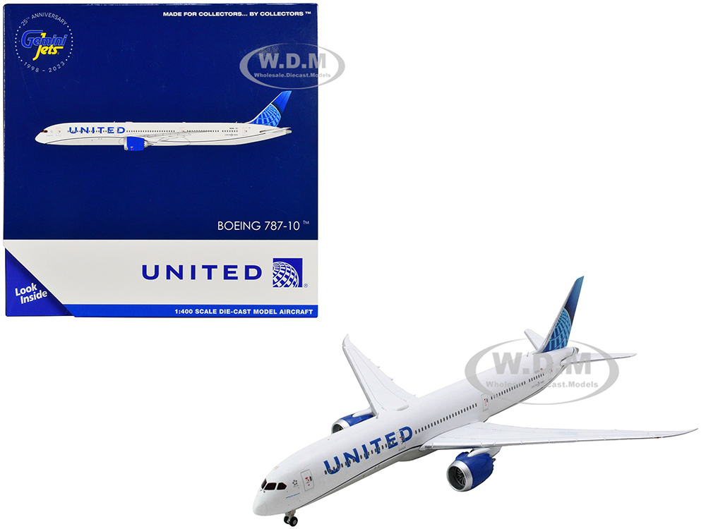 Boeing 787-10 Dreamliner Commercial Aircraft United Airlines (N13014) White with Blue Tail 1/400 Diecast Model Airplane by GeminiJets