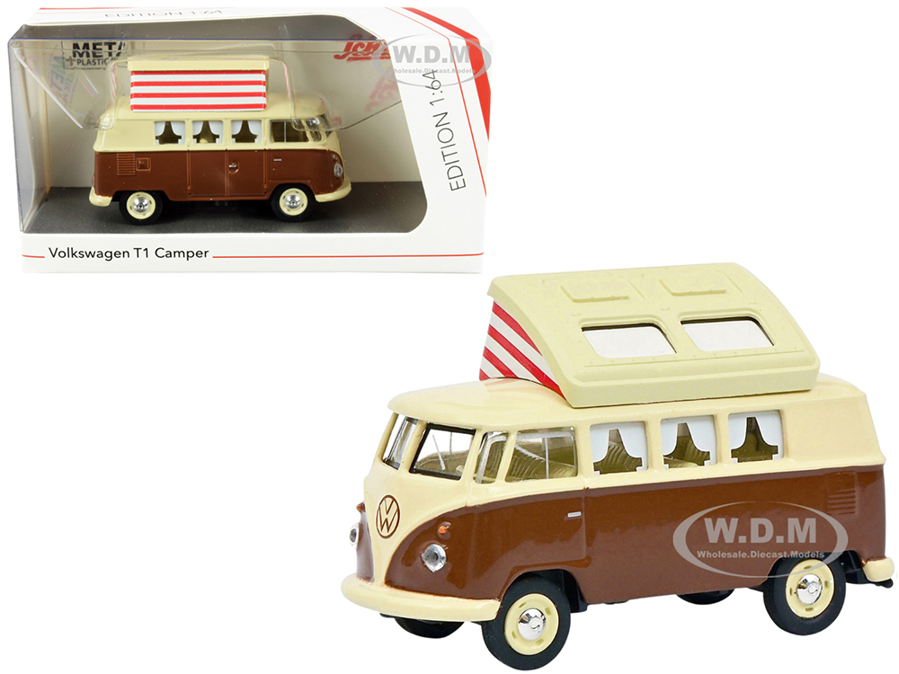 Volkswagen T1 Camper Bus with Pop-Top Roof Brown and Cream 1/64 Diecast Model by Schuco